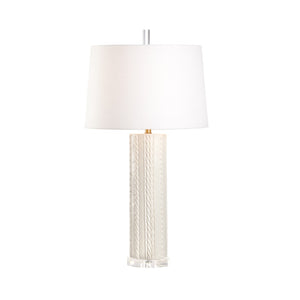 Wildwood Knit Ceramic Table Lamp With Cable-Knit Relief, Blanc De Blanc Glaze, Acrylic Base & Linen Shade 12590