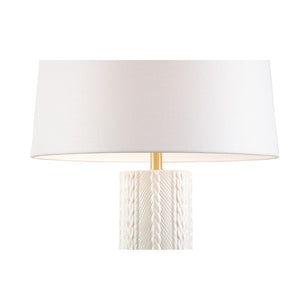 Wildwood Knit Ceramic Table Lamp With Cable-Knit Relief, Blanc De Blanc Glaze, Acrylic Base & Linen Shade 12590