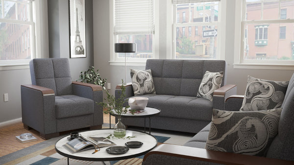 English Elm Primenest Zenaero X Loveseat - Convertible Grey Chenille Upholstered Sofa With Storage & Comfort B030P281775-GIGA