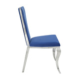 Blue/Silver Wing-Back Side Chairs, Set of 2 with Stainless Steel Base | Tempered Glass Top, Padded Cushions