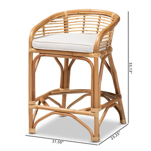 Baxton Studio bali Maverick Modern Bohemian Rattan Counter Stool with Upholstered Seat for Chic Home Decor Maverick-Rattan-CS