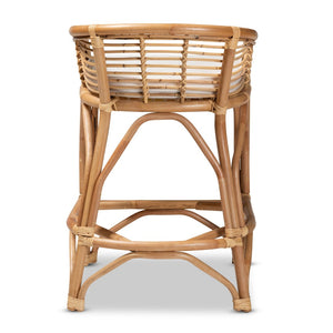 Baxton Studio bali Maverick Modern Bohemian Rattan Counter Stool with Upholstered Seat for Chic Home Decor Maverick-Rattan-CS
