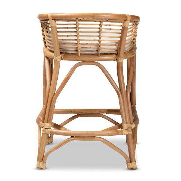 Baxton Studio bali Maverick Modern Bohemian Rattan Counter Stool with Upholstered Seat for Chic Home Decor Maverick-Rattan-CS
