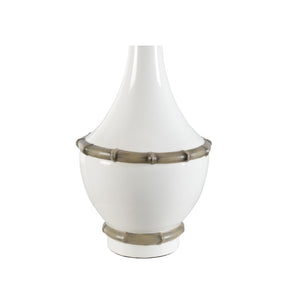 Wildwood Bamboozled White Ceramic Lamp With Brown Faux Bamboo Trim, 30" Sculptural Accent Light For Home 12591