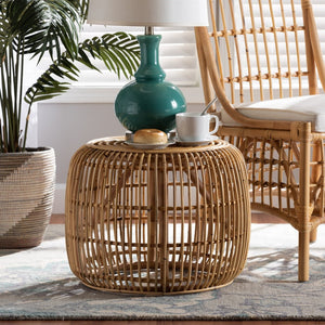 Baxton Studio bali Maverick Modern Bohemian Rattan End Table - Natural Brown Accent for Stylish Living Spaces Maverick-Rattan-ET