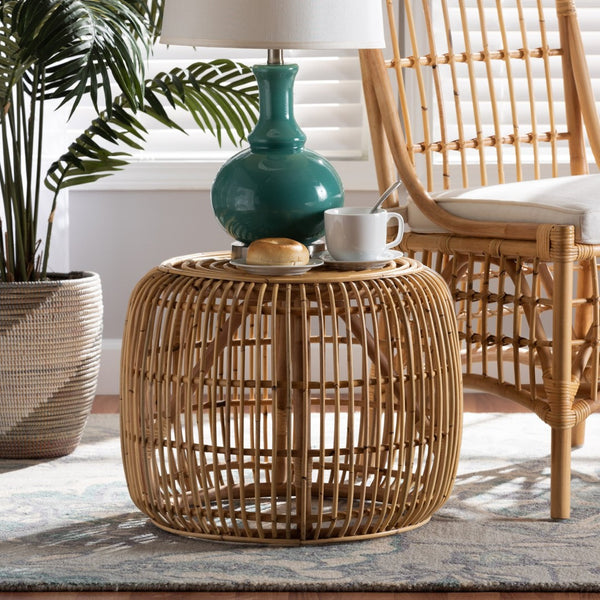Baxton Studio bali Maverick Modern Bohemian Rattan End Table - Natural Brown Accent for Stylish Living Spaces Maverick-Rattan-ET