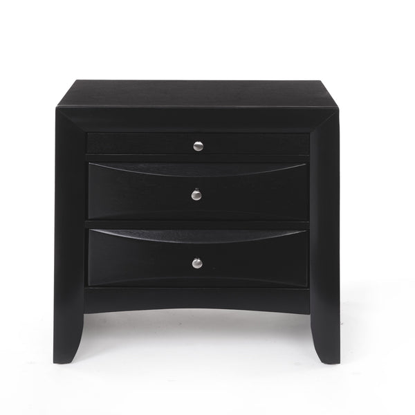 English Elm Black 2-Drawer Nightstand with Tray — Elegant Okume Veneer Bedside Storage, Durable Top, Classic Design B062P209405