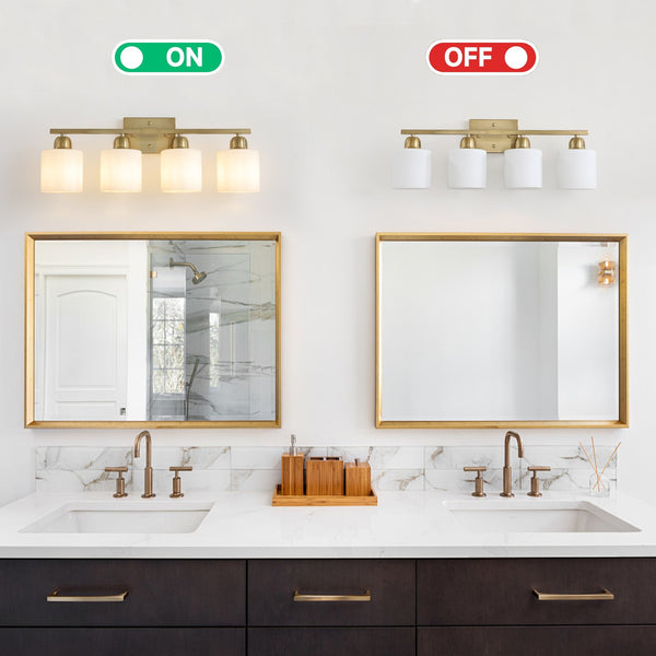 English Elm Gold 4-Light Modern Vanity Light Fixture - Elegant Wall Sconce With Frosted Glass Shades For Bathroom W2312P374856