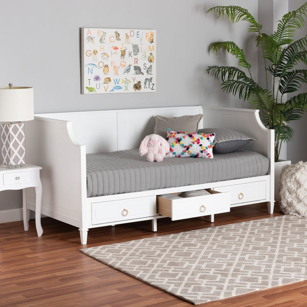 Baxton Studio Baxton Studio Classic White Wood Twin Daybed with 3 Storage Drawers for Elegant Comfort & Style Lowri-White-Daybed-3DW-Twin
