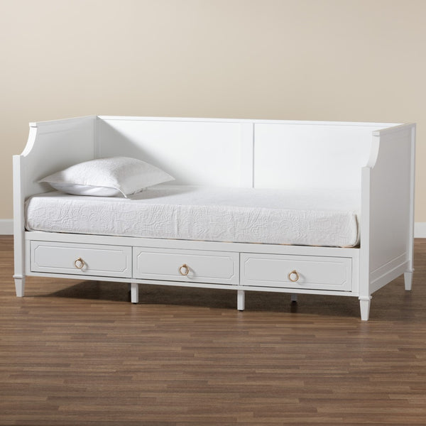 Baxton Studio Baxton Studio Classic White Wood Twin Daybed with 3 Storage Drawers for Elegant Comfort & Style Lowri-White-Daybed-3DW-Twin