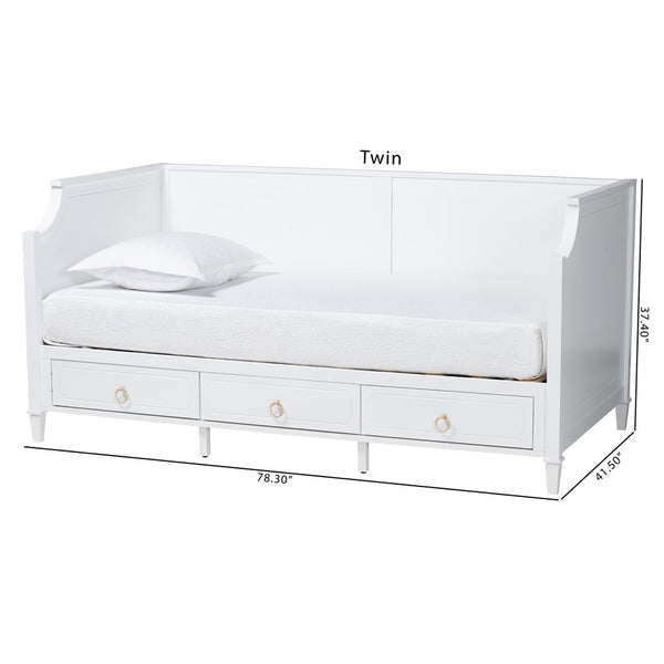 Baxton Studio Baxton Studio Classic White Wood Twin Daybed with 3 Storage Drawers for Elegant Comfort & Style Lowri-White-Daybed-3DW-Twin