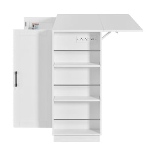 English Elm U_style Compact Kitchen Island with Drop Leaf Power Outlet Wine Rack Stemware Storage White N711P437715K