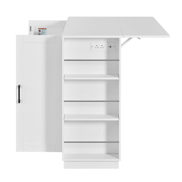English Elm U_style Compact Kitchen Island with Drop Leaf Power Outlet Wine Rack Stemware Storage White N711P437715K