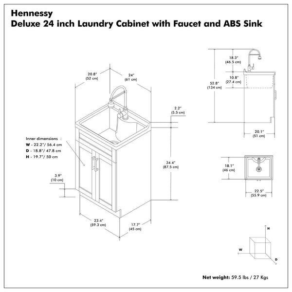 English Elm Hennessy Shaker Style Laundry Sink Cabinet with Deep Abs Basin and Nickel Hardware B136P427207