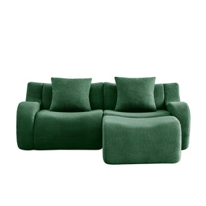 English Elm L-Shaped Teddy Fabric 2-Seat Sofa - Cloud-Like Comfort, No Assembly, Ergonomic Design, Green Delight W714S01438
