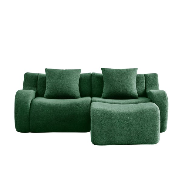 English Elm L-Shaped Teddy Fabric 2-Seat Sofa - Cloud-Like Comfort, No Assembly, Ergonomic Design, Green Delight W714S01438