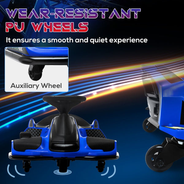 English Elm Aosom Kids Battery Powered Drift Kart with Led Lights Music and Slow Start Feature Blue W2225P217182