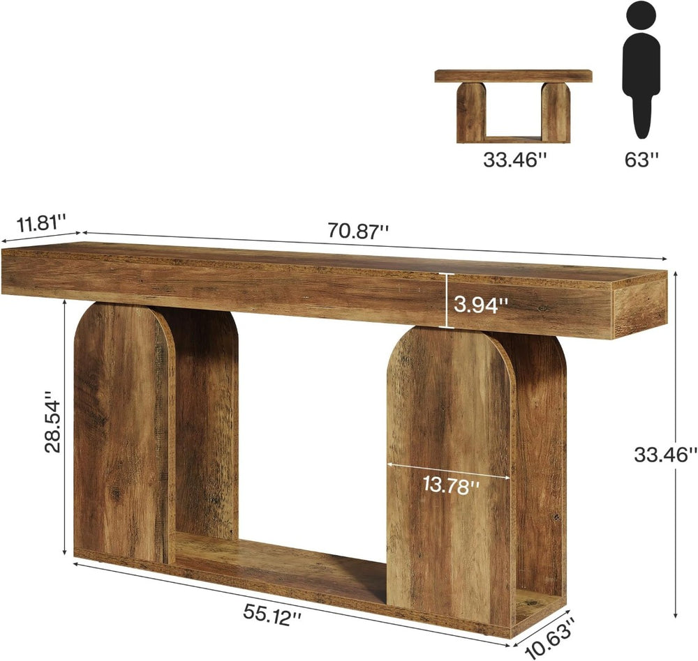 English Elm 2-tier Industrial Console Table Rustic Wood and Black Metal Frame Entryway Sofa T3971P462913