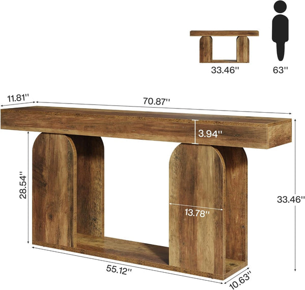 English Elm 2-tier Industrial Console Table Rustic Wood and Black Metal Frame Entryway Sofa T3971P462913