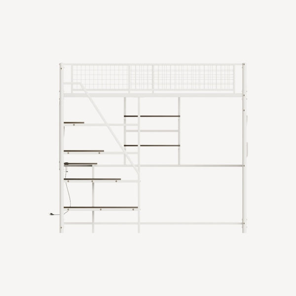 English Elm Black Metal Loft Bed with Built-in Desk Rgb Led Lighting and Charging Station White W1671S00007