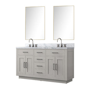 English Elm White Oak Double Bath Vanity Set With Carrara Marble Top, 55" Mirror & Chrome Faucets For Easy Setup B2731S01695-GIGA