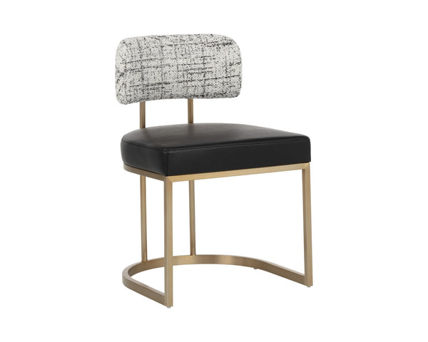 Sunpan LARISSA Dining Chair - Bravo Black Faux Leather with Halton Birch, Antique Brass Frame Elegance 112427