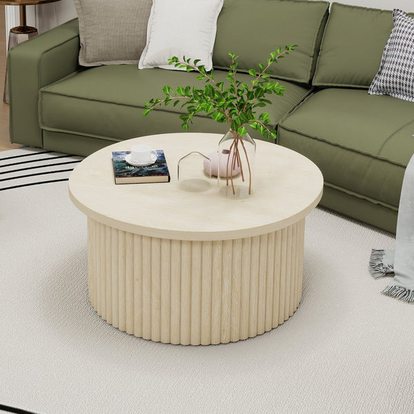 English Elm Coffee Table - Modern Round Accent Table With Flip-Top Design For Small Spaces & Living Rooms W688P248119
