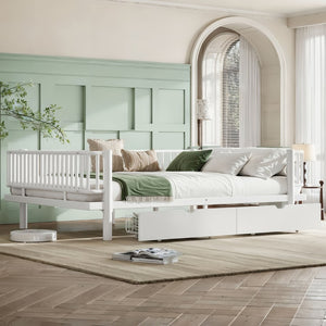 English Elm Queen Storage Platform Bed Low Profile Metal Frame with Built-in Drawers for Small Spaces Light White W5305P471354