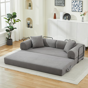 English Elm Folding Sofa Bed Corduroy Convertible 78.5" 3-Seater to Bed No-Assembly Foam Spring Comfort Grey W2915P343898
