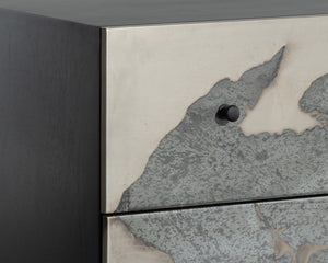 Sunpan Arlington Nightstand: Unique Patina Finish with Black Iron Frame, Handcrafted Artisan Design 28"W