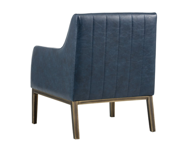 Sunpan Wolfe Lounge Chair - Retro Mid-Century Design with Channel Stitching and Rustic Bronze Steel Frame Vintage Blue
