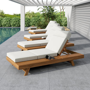 English Elm Christopher Knight Home® - Lounge Chaise Set With Adjustable Headrest - Elegant Acacia Wood & Water-Resistant Cushions For Comfort N770P253442T_N770P285267C