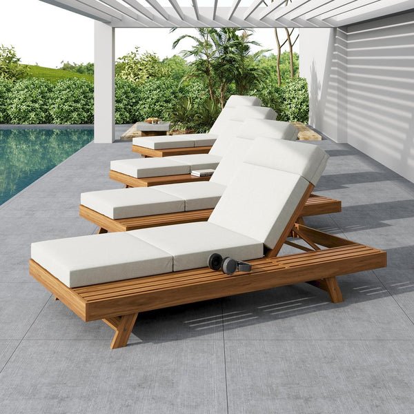 English Elm Christopher Knight Home® - Lounge Chaise Set With Adjustable Headrest - Elegant Acacia Wood & Water-Resistant Cushions For Comfort N770P253442T_N770P285267C
