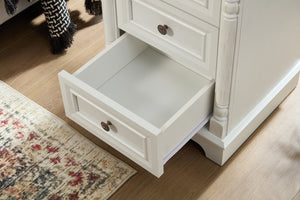 English Elm Farmhouse Rustic Nightstand with Built-in Charging Station Barn Wood Grain Storage White W2393P324436