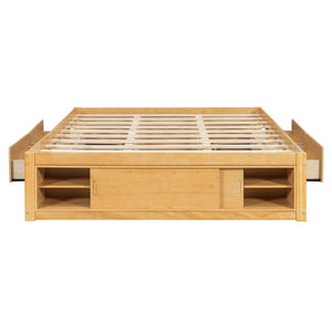 English Elm Queen Platform Bed with Four Storage Drawers Footboard Cubby Modern Low Profile Frame Natural LP000138AAN