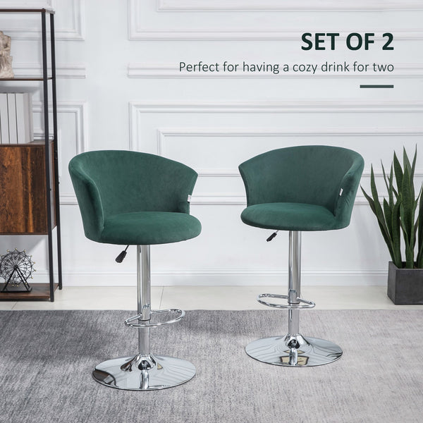 English Elm Homcom Adjustable Velvet Bar Stools Set Of 2, Swivel Counter Height Stools For Dining Comfort In Dark Green W2225P217147