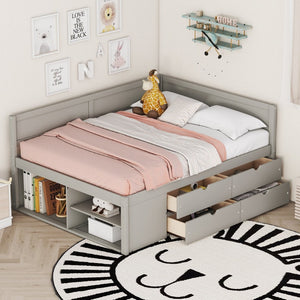 English Elm Full Size Daybed with Storage Drawers Open Shelves Low Profile Contemporary Frame Gray LP102023AAE