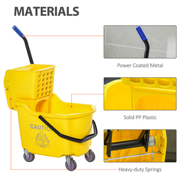 English Elm HOMCOM Professional 21Qt Mop Bucket with Down-Press Wringer, Dual-Chamber Water Separation, Casters Yellow W2225P217087