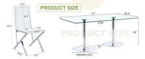 English Elm Table and Chair Set Tempered Glass Top with Silver Metal Frames Seats 8 Dining White+Silver W1151S04765