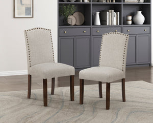 English Elm 9pc Rectangular Acacia Dining Set with Nailhead Parsons Chairs for Spacious Rooms Dark Brown,Taupe B011S02243