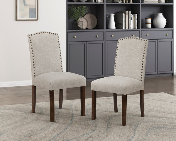 English Elm 9pc Rectangular Acacia Dining Set with Nailhead Parsons Chairs for Spacious Rooms Dark Brown,Taupe B011S02243