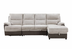 English Elm KIA Beige/Brown Sectional Sofa with Power Recline, USB Charging, Storage Chaise, Two-Tone Fabric Finish B201S00123