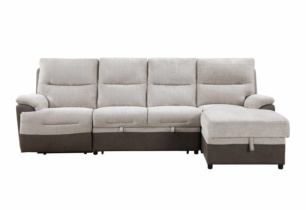 English Elm KIA Beige/Brown Sectional Sofa with Power Recline, USB Charging, Storage Chaise, Two-Tone Fabric Finish B201S00123