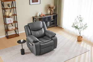 English Elm Black Air Leather Massage Recliner with Vibration Heating for Living Room Lounge Gray B2766P488713