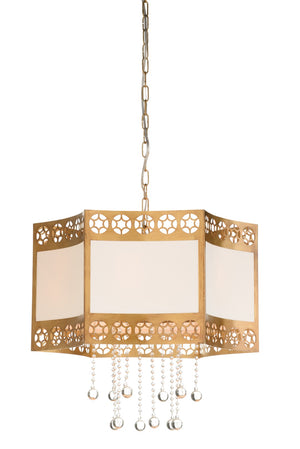 Wildwood Golden Glory Hexagonal Chandelier By Cheryl Luckett — Handcrafted Italian Antique Brass, Fabric Shade, Crystal Accents, 24" 12600