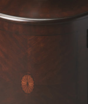 Butler Specialty Lawrie Round Wood Drum Side Table With Elegant Inlay Design And Ample Storage For Your Home Decor Dark Brown Cherry,Maple And Walnut Veneers,Rubberwood Solids,Mdf 1260024-butler