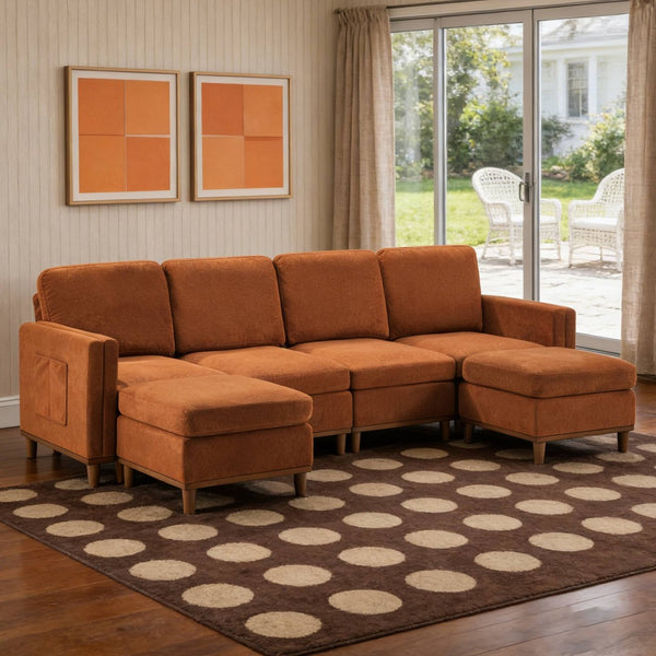 English Elm Modern Modular Sectional Sofa with Plush Cushions and Tapered Legs for Living Rooms Orange W2085S00102