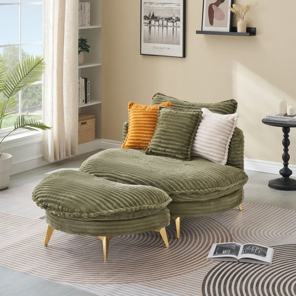 English Elm 65.00 Inch Mid-century Corduroy Loveseat with Gold Tapered Legs for Apartment Living Green W1658P212596