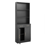 English Elm Bathroom Storage Cabinet, Cabinet With Two Doors and Drawers, Adjustable Shelf, Three-Layer Open Shelf, Mdf Board, Black