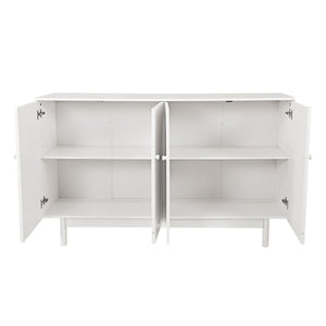 English Elm Stylish 4-Door Intaglio Storage Cabinet with Pine Legs and Solid Wood Pulls, Mid-Century Modern Console White W757P151917